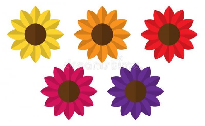 Five Bright Colourful Flowers, Sunflowers, Isolated, Vector Illustration  Stock Vector - Illustration of border, flower: 200429972