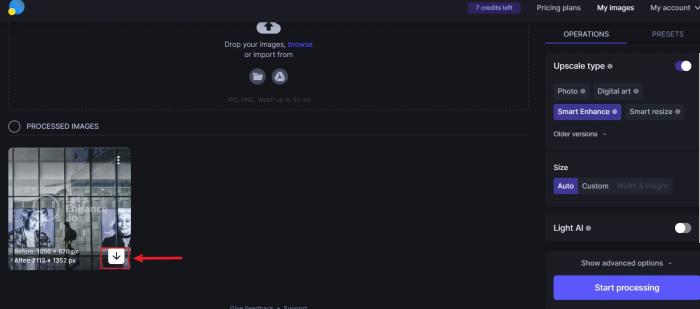 download your peocessed image in the interface