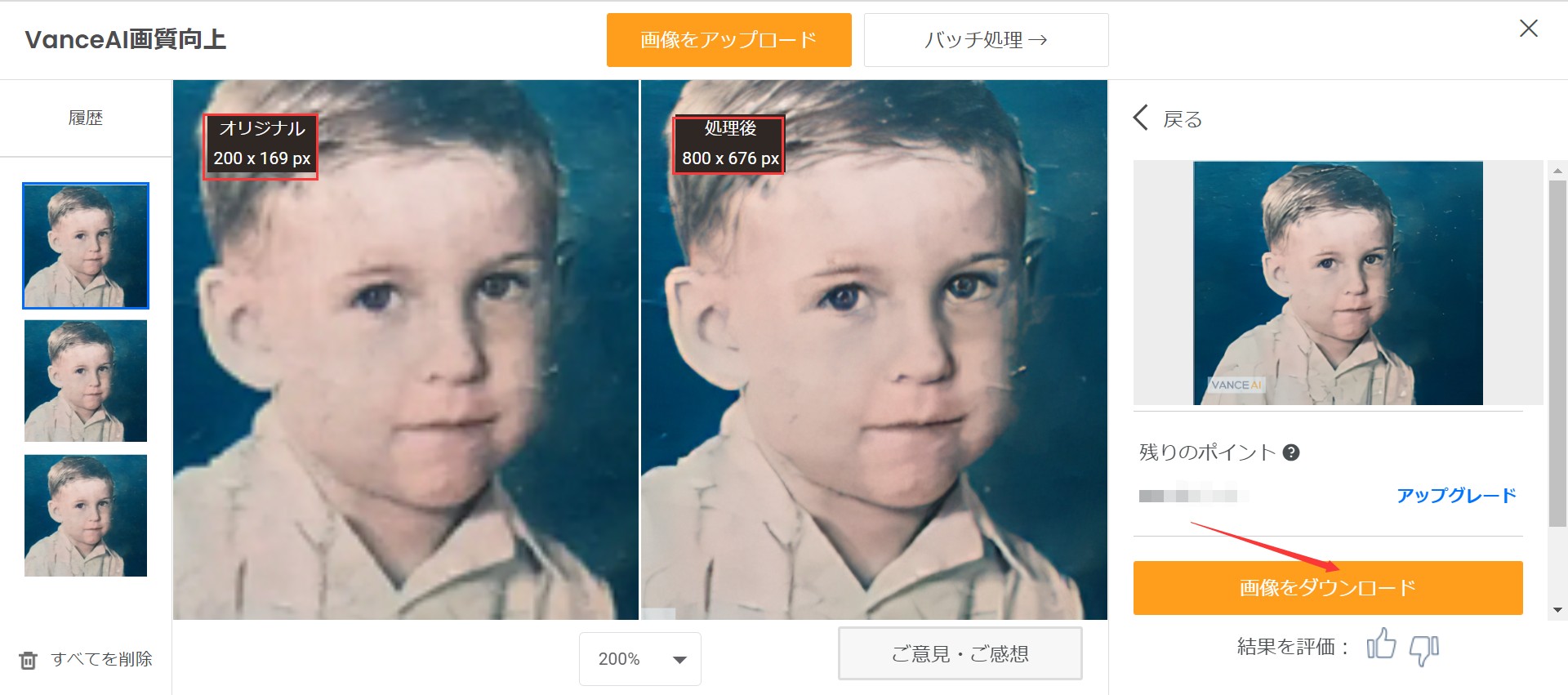 画像高画質化するSTEP3 VanceAI画像拡大