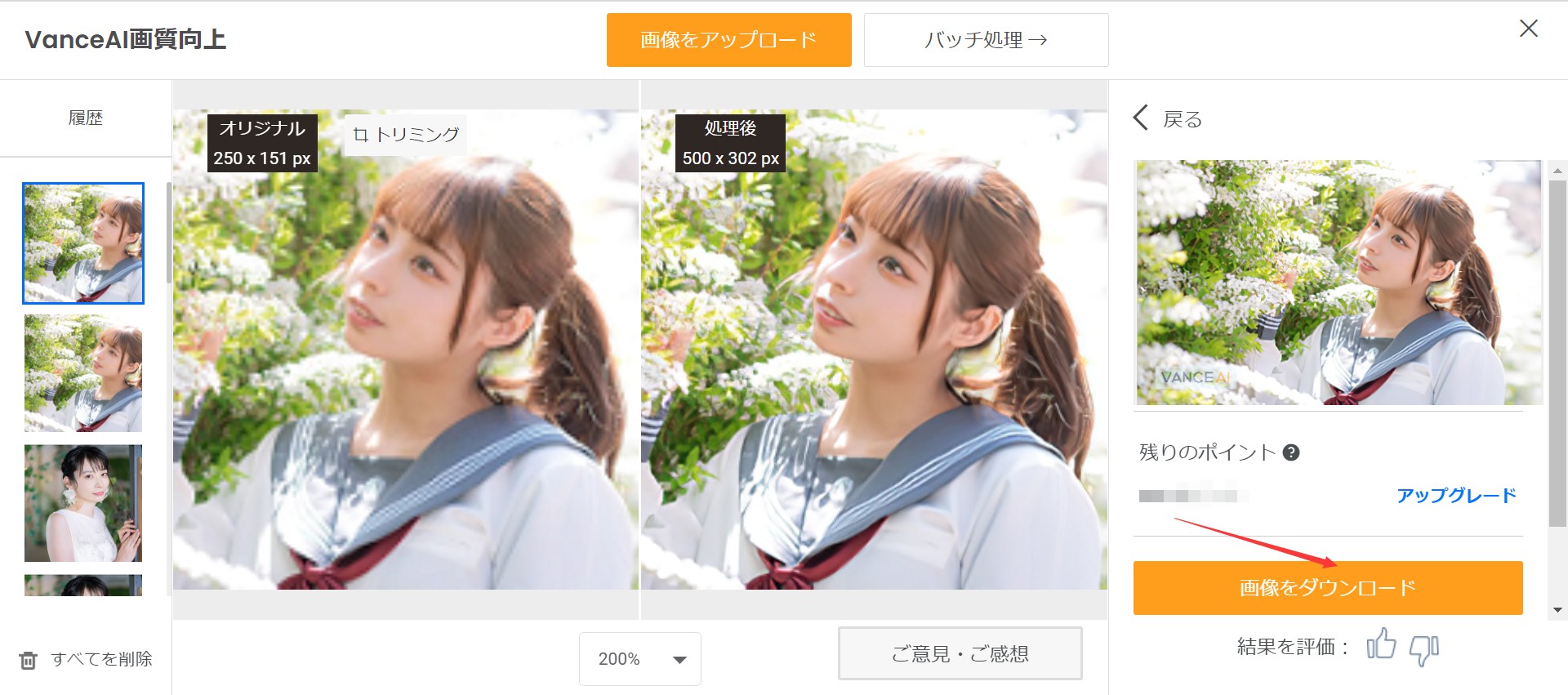 画像の解像度を上げる方法STEP3 VanceAI画像拡大