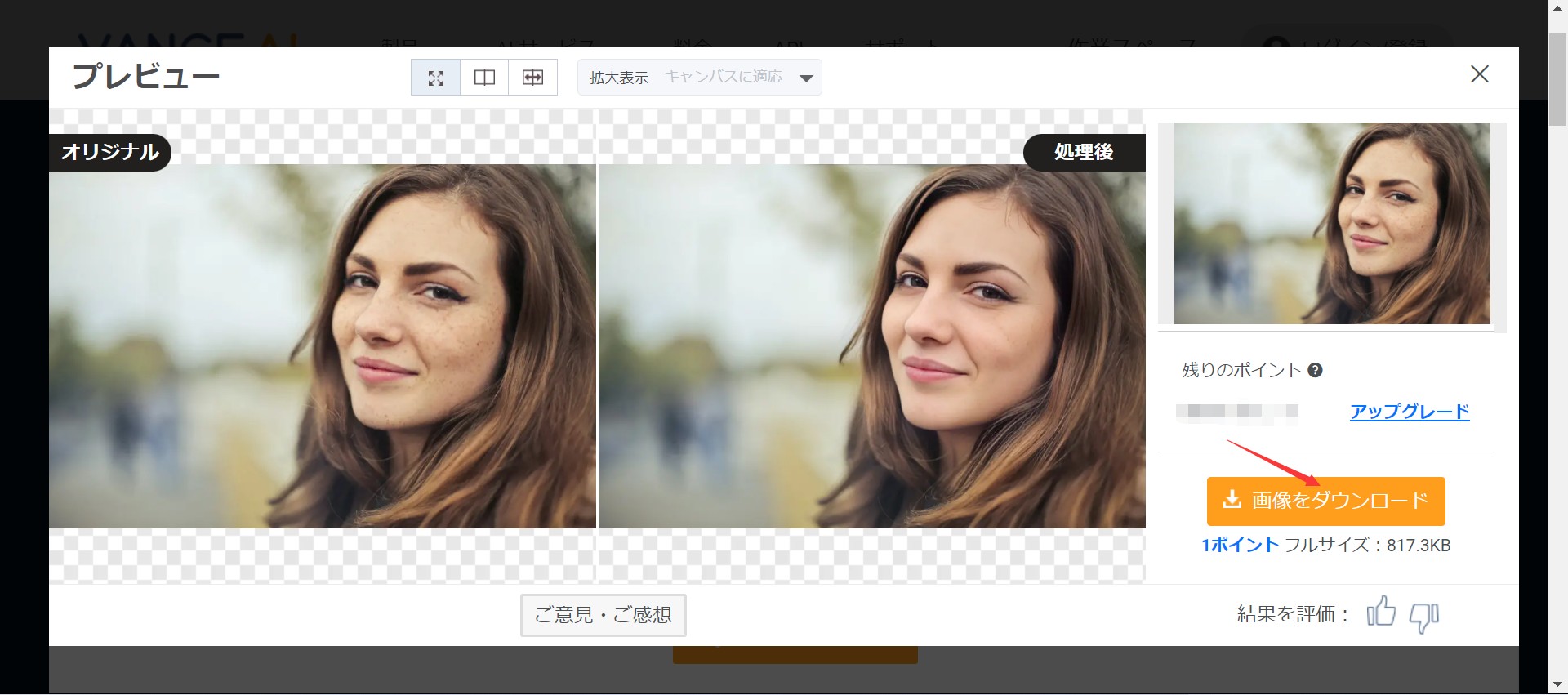 きれいな自撮りを入手する方法STEP3 VanceAI顔写真レタッチ