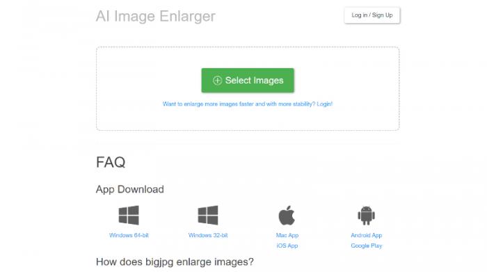 page of Bigjpg AI Image Enlarger