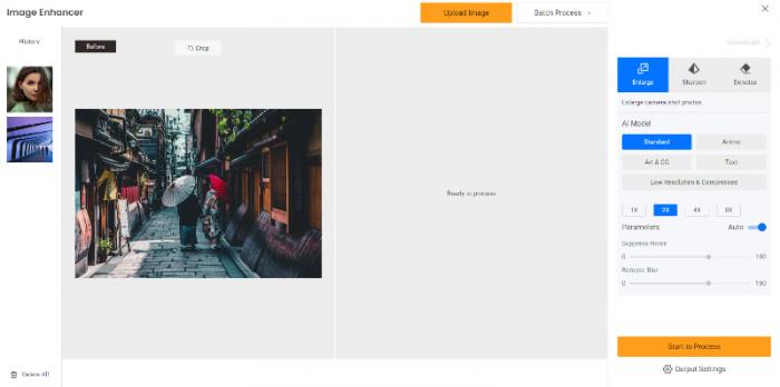 woekspace of VanceAI Image Upscaler