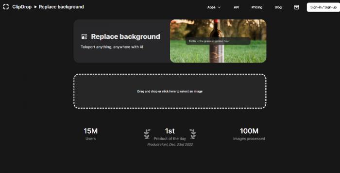 page of ClipDrop Replace Background