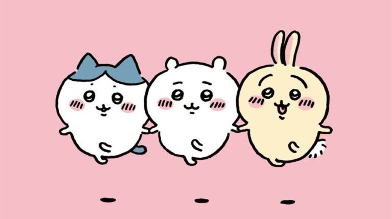 仲良く踊るハチワレ、ちいかわ、うさぎ