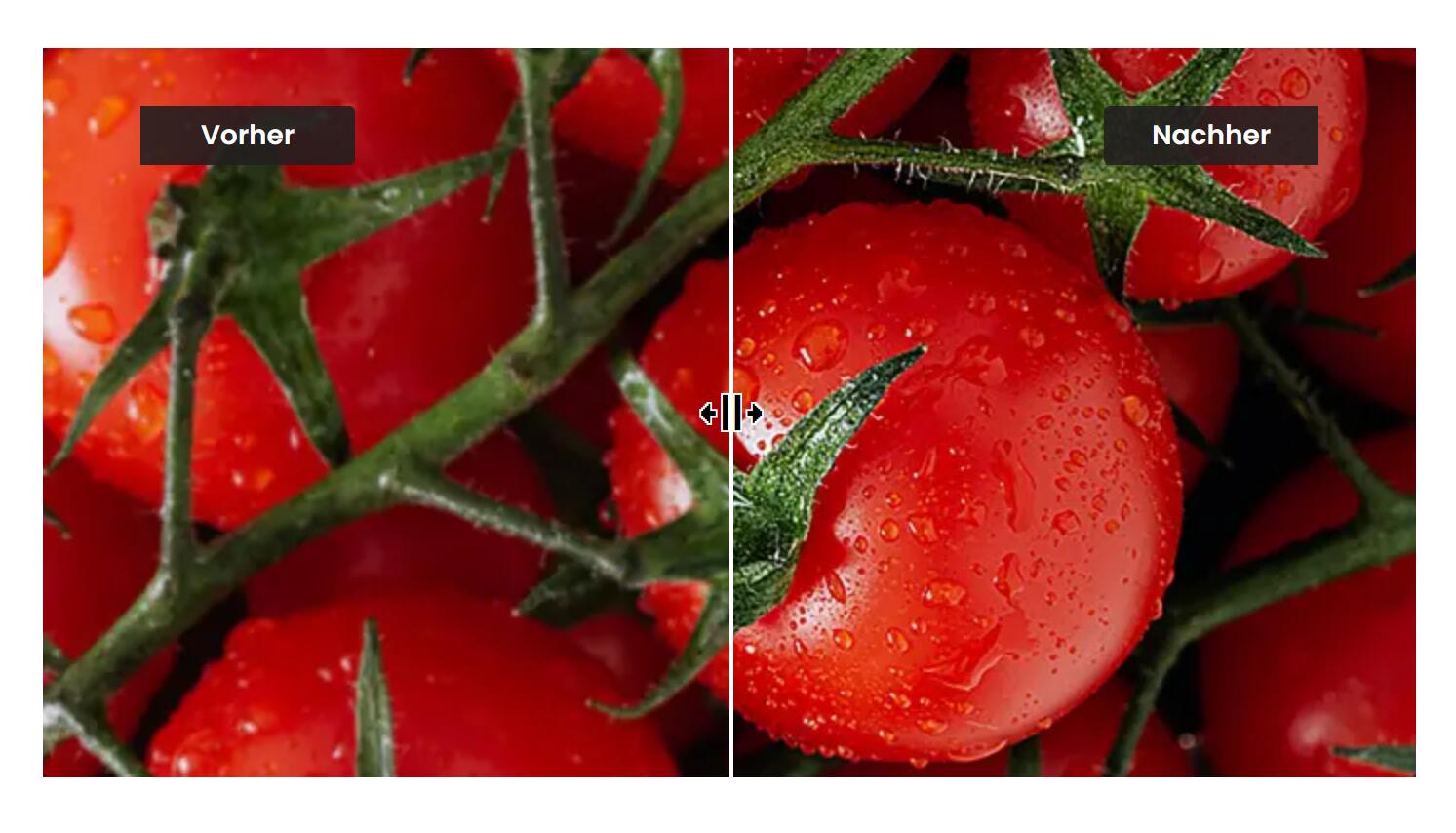 Tomate, vor und nach der Bearbeitung mit VanceAI Imahe Sharpener