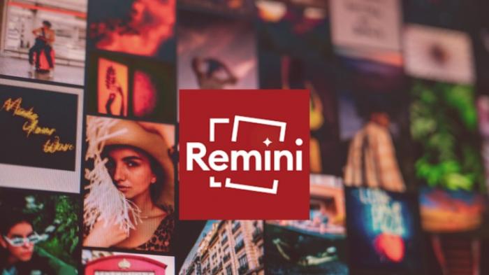 Remini Logo mit Bildern im Hintergrund