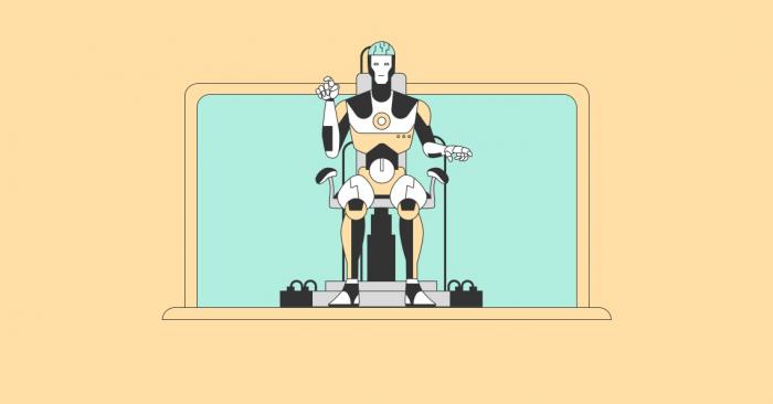 Cartoon Bild eines Roboters, der als Künstliche Intelligenz dargestellt wird