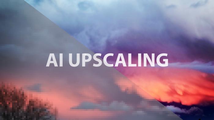 Bild eines Himmels während des Sonnenuntergangs vor und nach dem AI-Upscaling