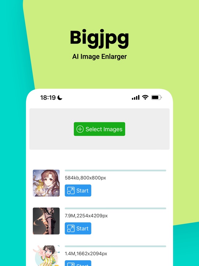 Oberfläche der App Big.jpk zum Bilder vergrößern