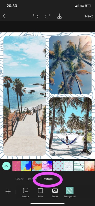 Benutzeroberfläche von Picsart zum Fotocollage erstellen