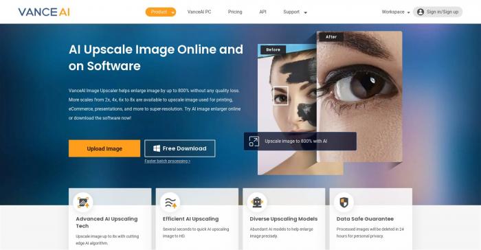 Bild der Produktseite des VanceAI Image Upscaler