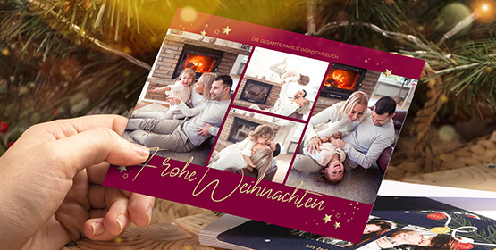 eine selbstgestaltete Weihnachtskarte mit verschiedenen Fotos
