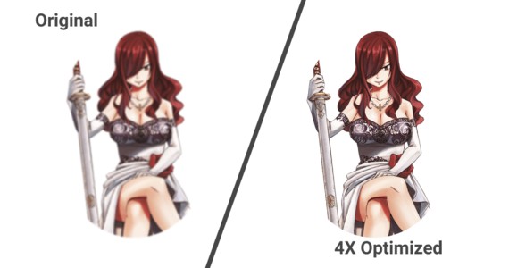 Bild einer weiblichen Manga Figur vor und nach der Bearbeitung mit Waifu2x