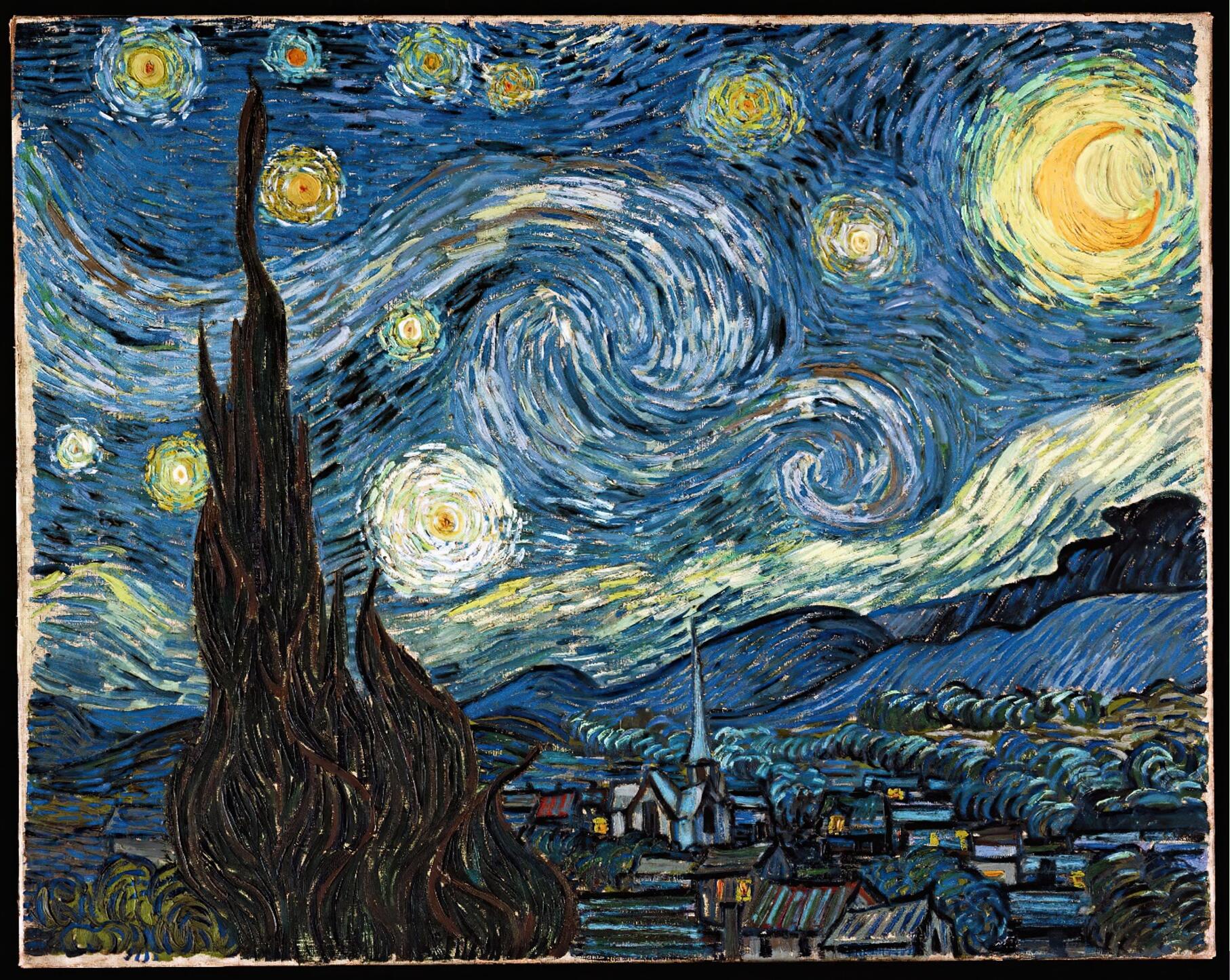 Van Goghs „Sternennacht“ nach der Hochskalierung durch Künstliche Intelligenz