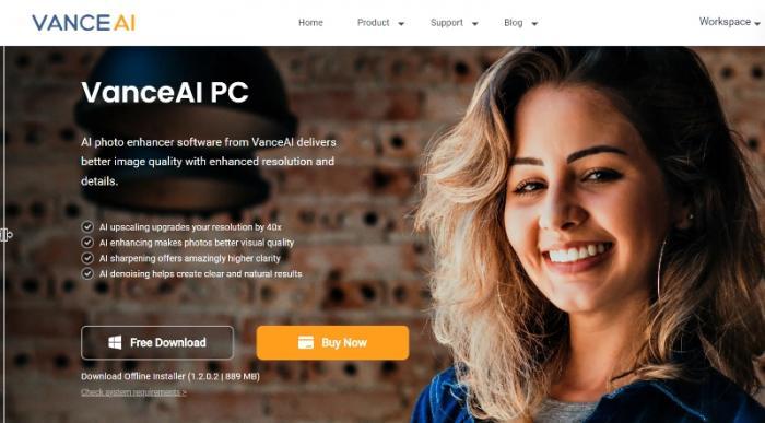 die Startseite der Website für VanceAI PC