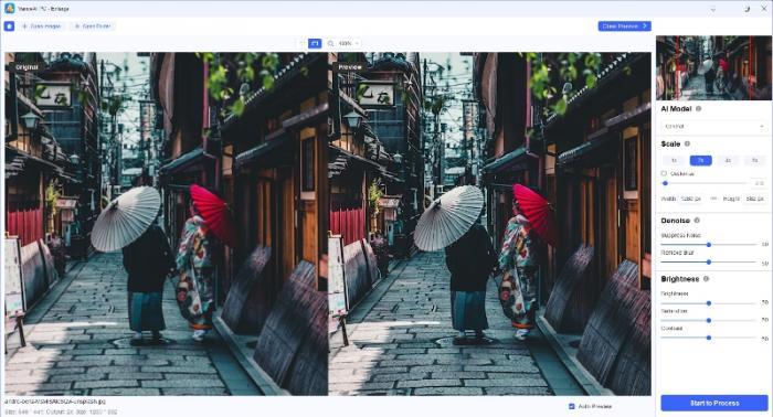 die Benutzeroberfläche der VanceAI PC Software zum Bilder vergrößern