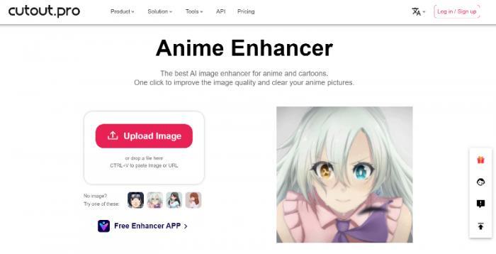 die Startseite zum Foto hochladen im cutout.pro Anime Enhancer