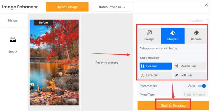 die Benutzeroberfläche des VanceAI Photo Enhancer