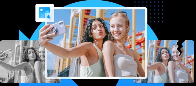 ein Bild von zwei jungen Frauen die ein Selfie machen, das auf verschiedene Arten verbessert wurde