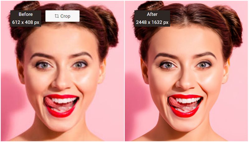 Bilder vor und nach der Bildvergrößerung im Image Upscaler
