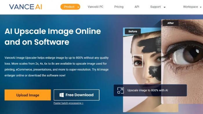 Die VanceAI Image Upscaler Homepage