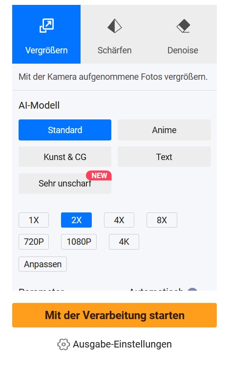 Benutzeroberfläche von VanceAI Image Upscaler