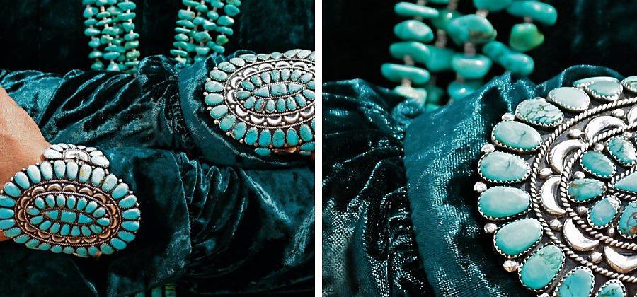 hochauflösende Bilder zeigen Details von türkisem Schmuck