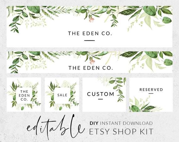 Etsy Shop Design, Set Etsy Banner, Etsy Shop Kit Template, Watercolor Greenery Banner for Etsy, Etsy Store Banner, DIY Etsy Banner Set - Etsy